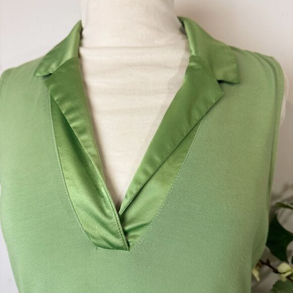 Halogen Mixed Media Notch Collar Sleeveless Top | Medium | Fresh Green - Picture 3 of 10
